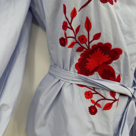 INC International Concepts Embroidered Wrap Top woman’s size small petite bishop - Picture 7 of 14